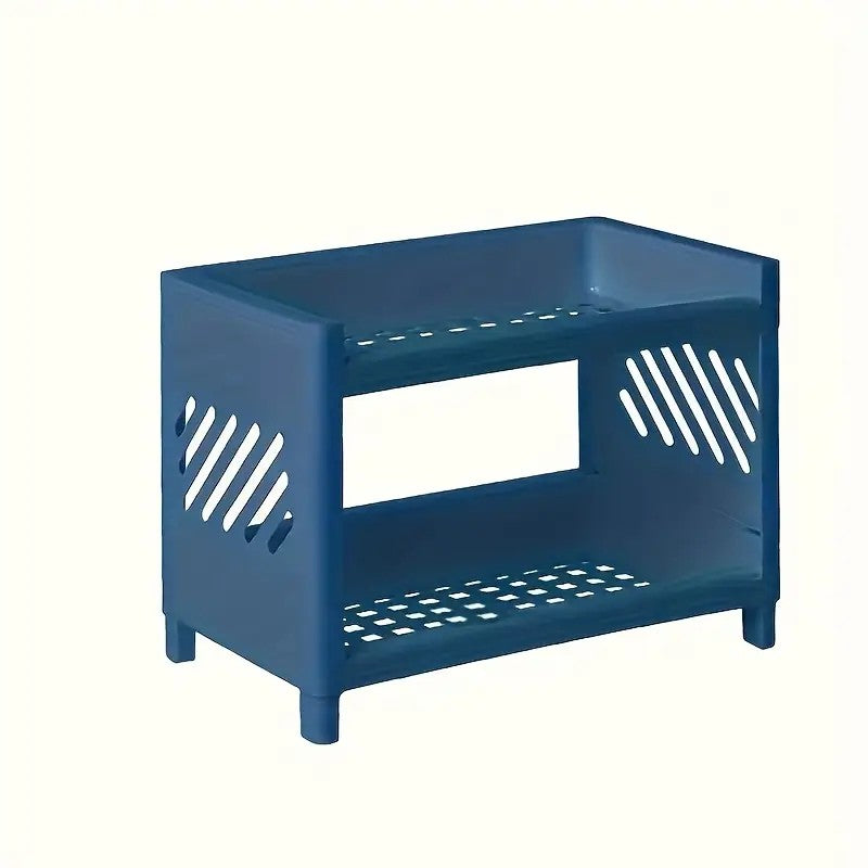 2-Tier Rectangular Desktop Organizer – Durable Plastic Shelf for Kitchen, Bathroom & Vanity
