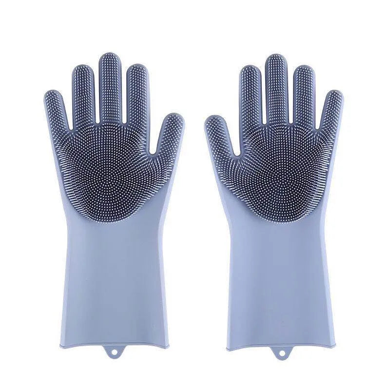 Reusable Magic Silicone Dishwashing Gloves with Built-In Scrubbers