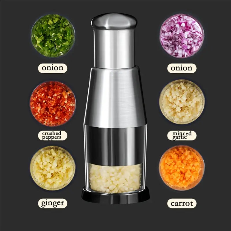 Manual Garlic Press & Mini Food Chopper – Stainless Steel Handheld Dicer for Garlic, Onion, Veggies & More