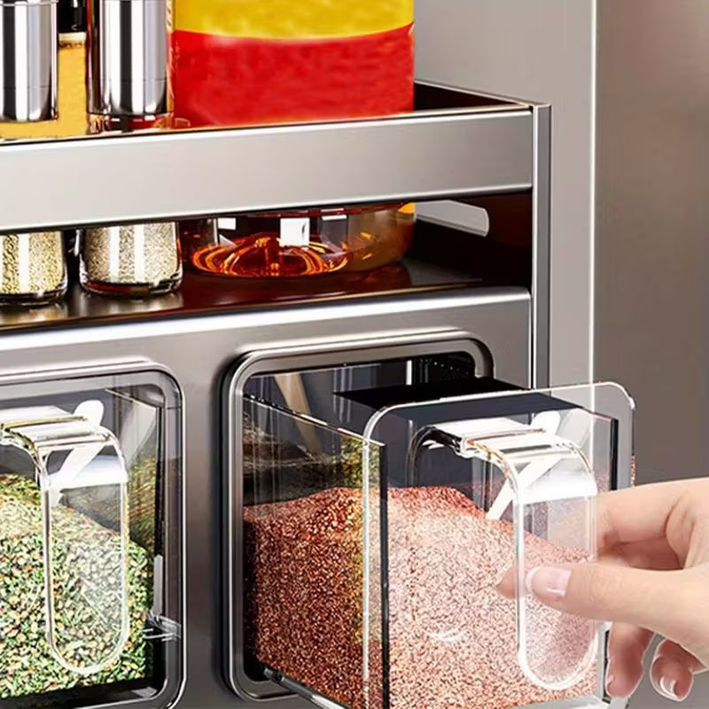 Kitchen Spice Rack Wall Mount Hanging Seasoning Box Over Stove Hanging Shelf Seasoning Jar Organizer For Sugar Salt Pepper
