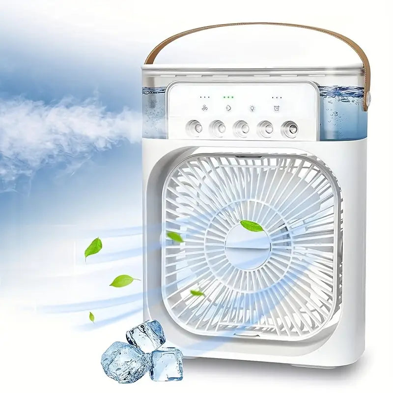 Kompakter 3-in-1-Mini-Luftkühler mit LED-Nachtlichtern, tragbarer Klimaanlage, Ventilator und Luftbefeuchter für den Heim- und Bürogebrauch