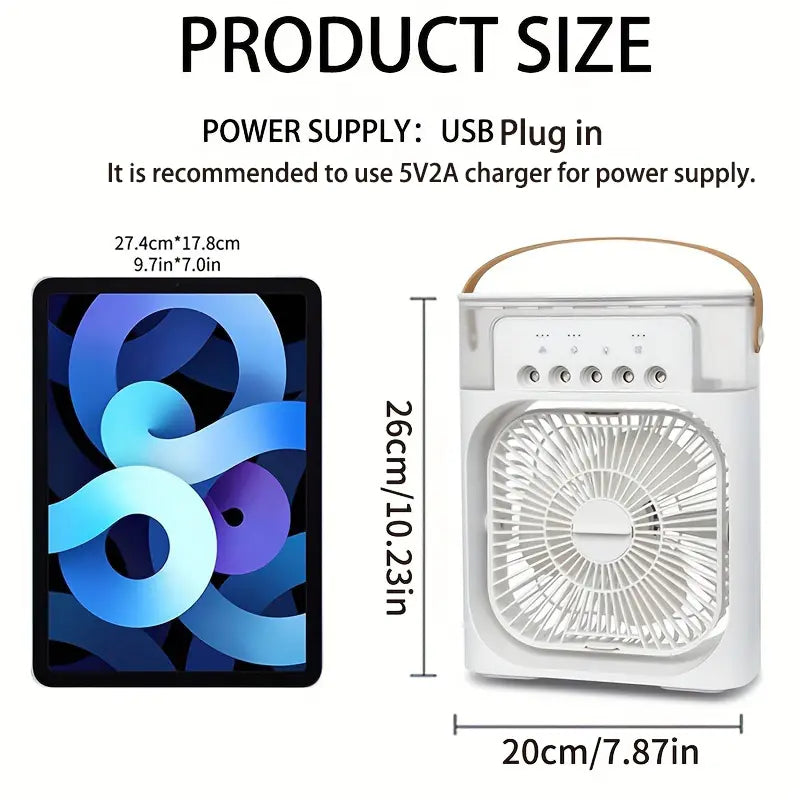 Kompakter 3-in-1-Mini-Luftkühler mit LED-Nachtlichtern, tragbarer Klimaanlage, Ventilator und Luftbefeuchter für den Heim- und Bürogebrauch