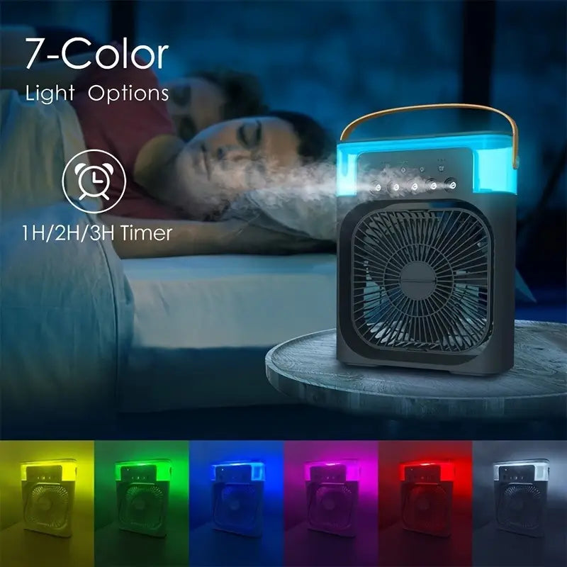 Kompakter 3-in-1-Mini-Luftkühler mit LED-Nachtlichtern, tragbarer Klimaanlage, Ventilator und Luftbefeuchter für den Heim- und Bürogebrauch