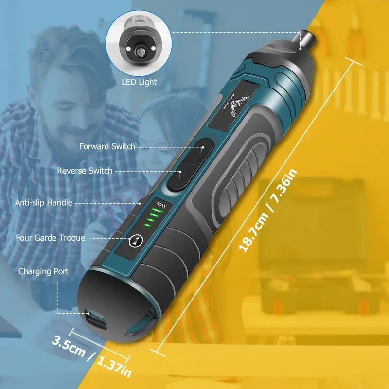 20-in-1 Cordless Screwdriver Kit – USB Rechargeable, LED Work Light, 4-Speed Torque (Max 5 Nm)