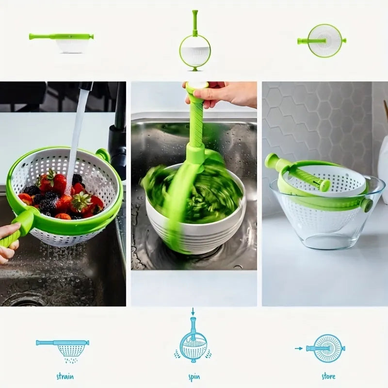 Spinning Colander with Retractable Handle for Veggies and Pasta