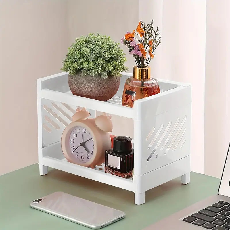 2-Tier Rectangular Desktop Organizer – Durable Plastic Shelf for Kitchen, Bathroom & Vanity