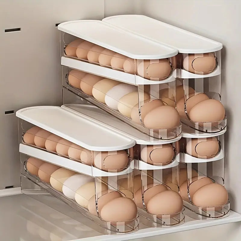 Double Layer Rolling Egg Storage Box, Space Saving Organizer