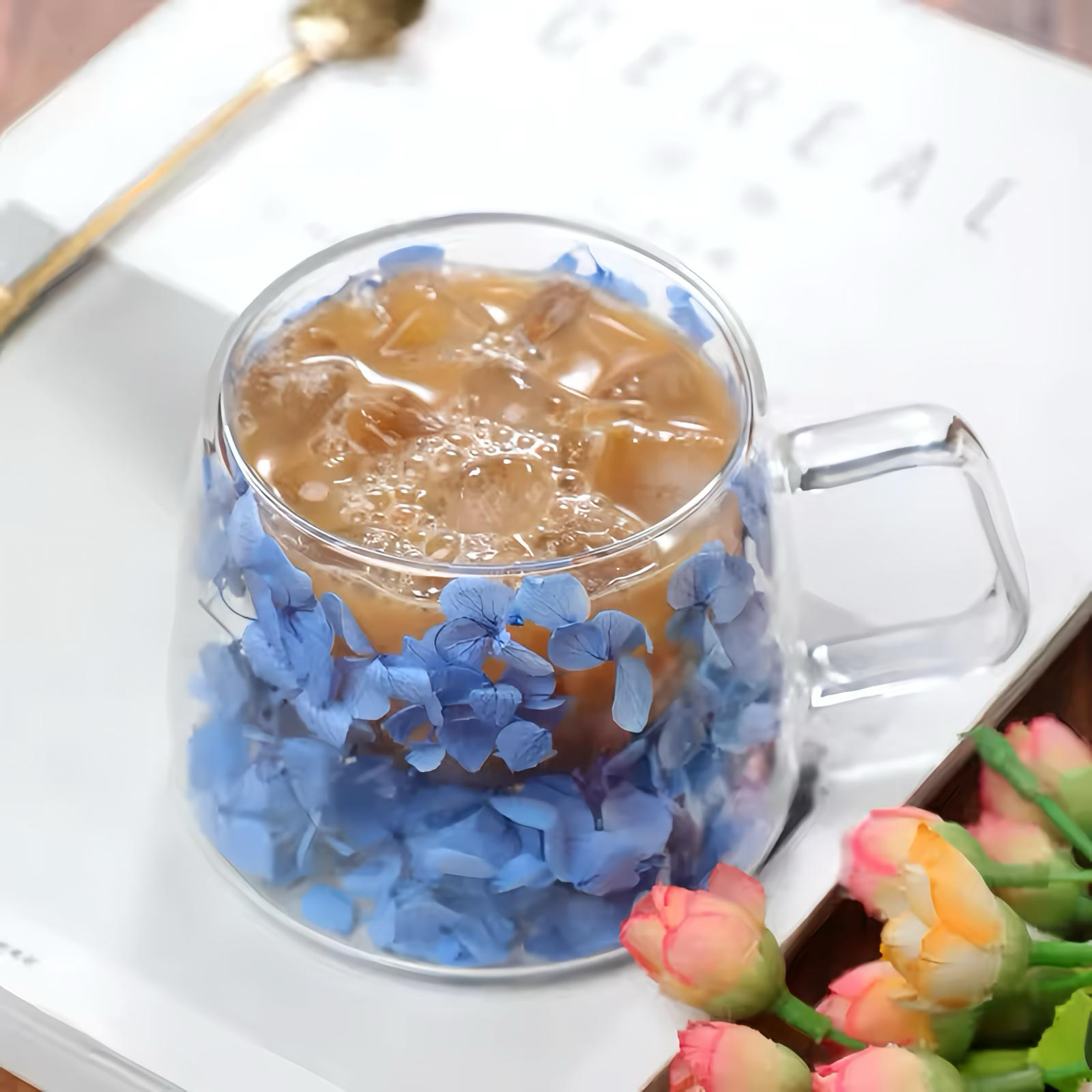 Double Walled Glass Coffee Cup with Real Flowers 200ml