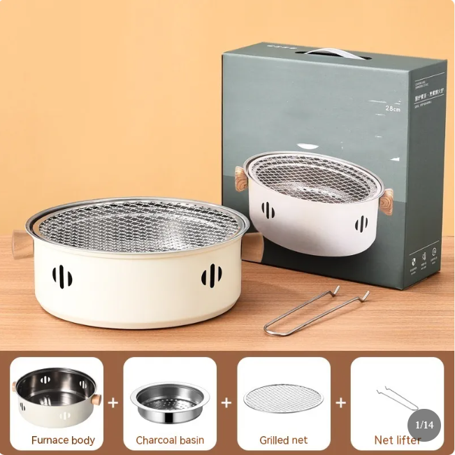 Portable Stainless Steel Charcoal Grill Set – Compact Tabletop BBQ for Indoor & Outdoor Cooking