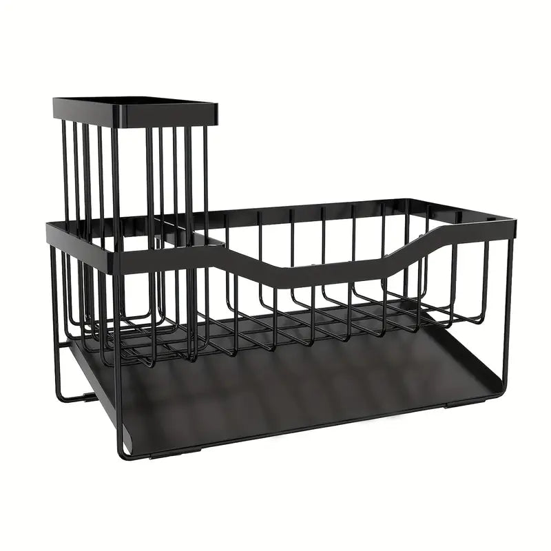 Sponge Holder for Kitchen Sink with Auto Draining Tray,Kitchen Sink Caddy Organizer with Rag Holder, Rustproof 304 Stainless Steel Kitchen Organizers