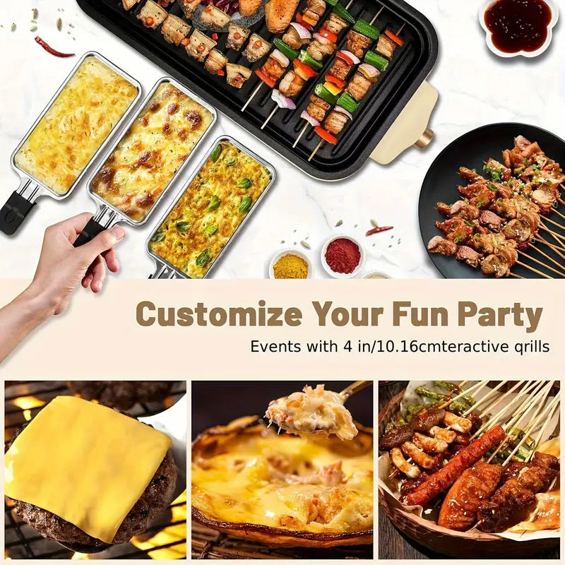 Smokeless Indoor Electric Grill & Griddle – 1500W 2-in-1 Portable Grill with Non-Stick Removable Plates, Adjustable Temperature Control & Raclette Cheese Pans