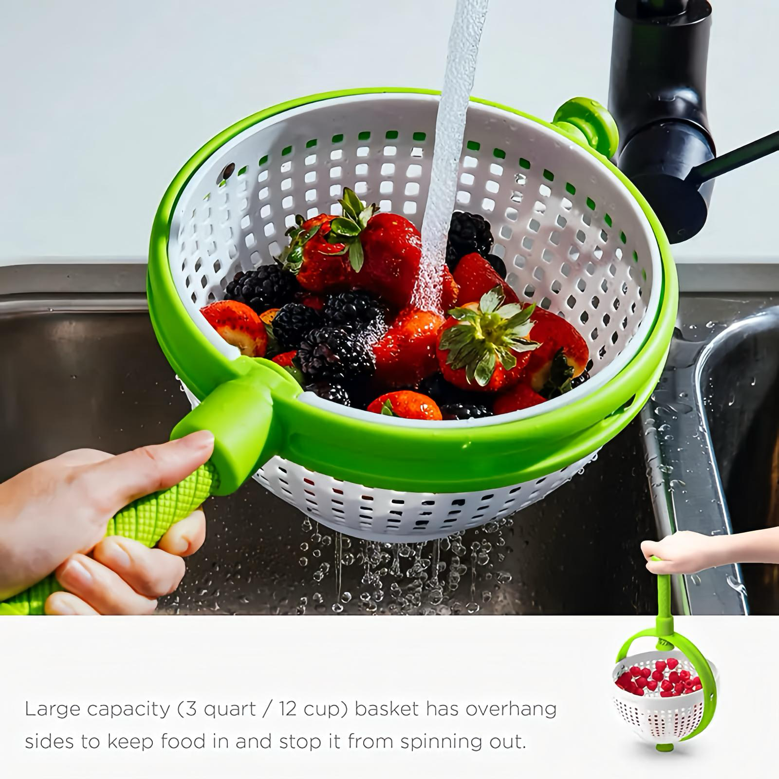 Spinning Colander with Retractable Handle for Veggies and Pasta
