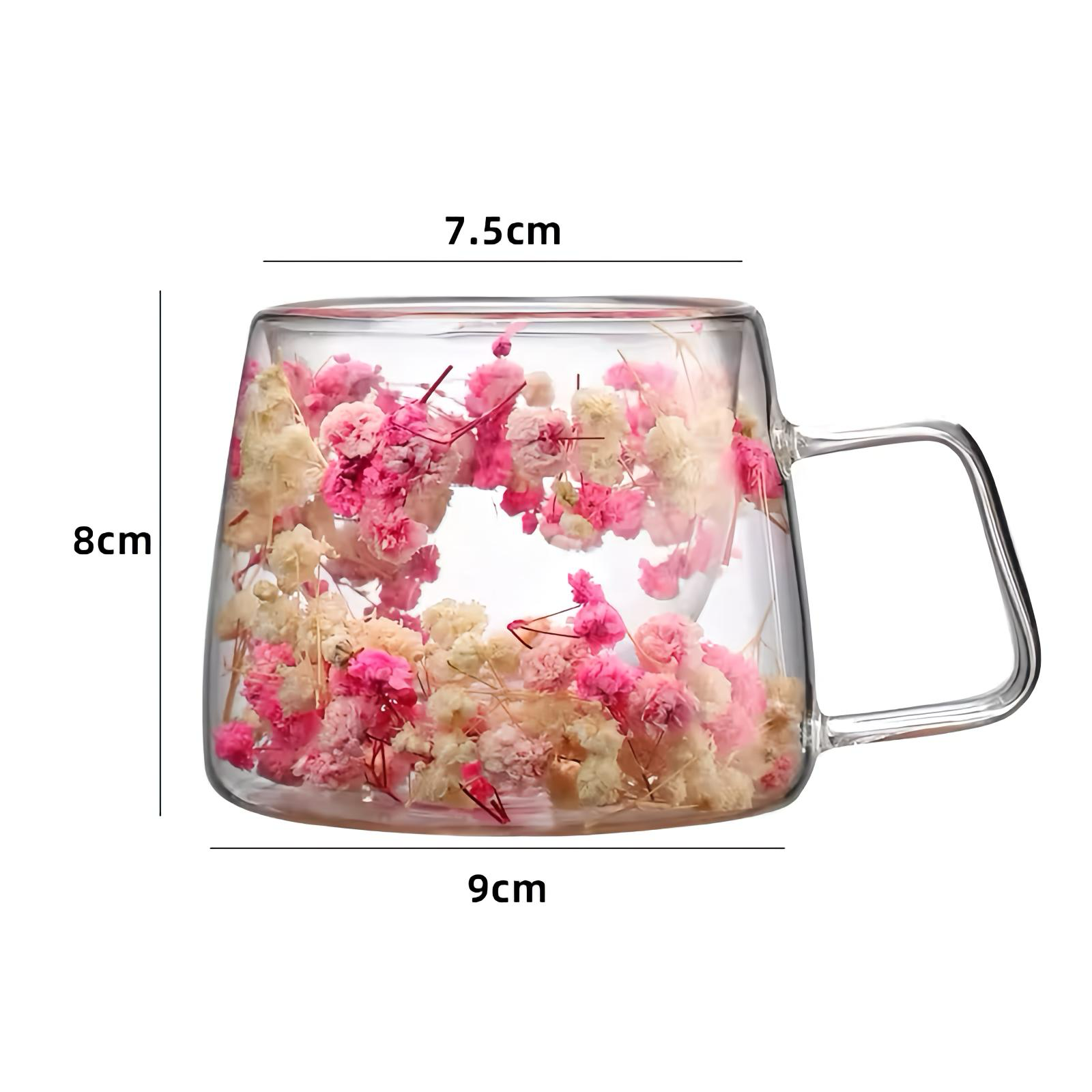 Double Walled Glass Coffee Cup with Real Flowers 200ml