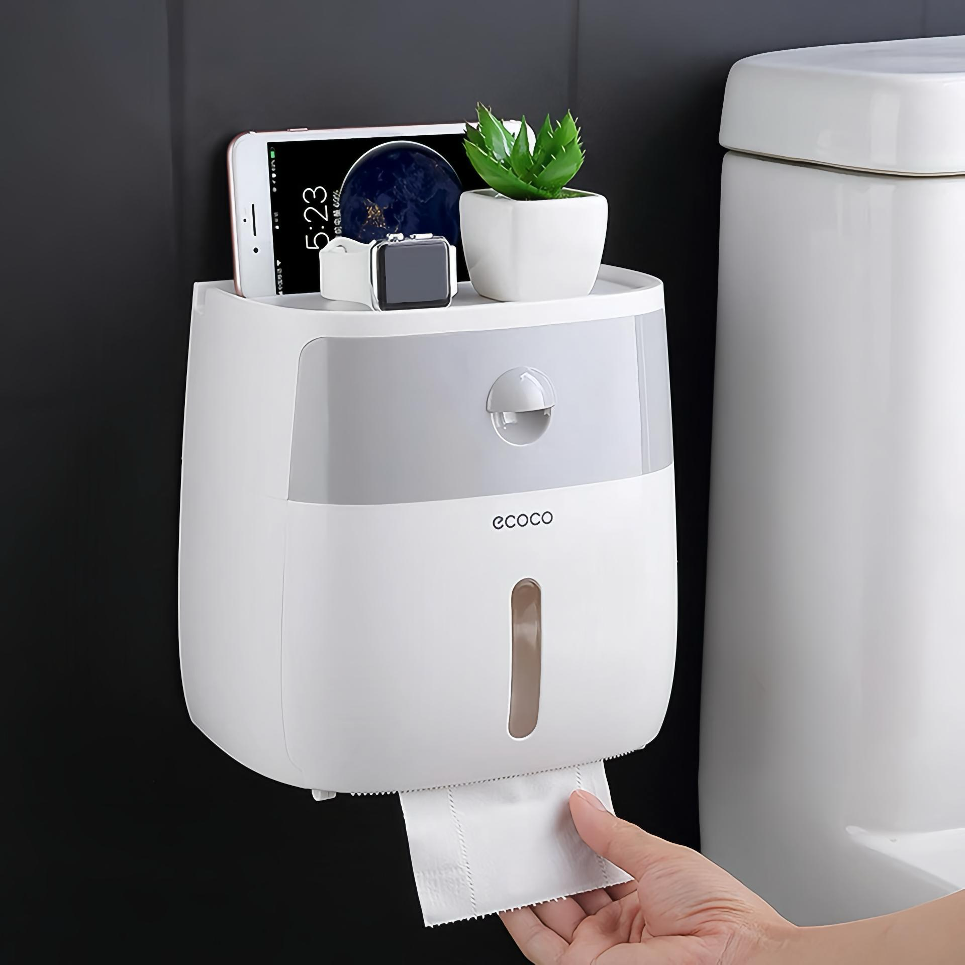 Multi-Function Toilet Paper Dispenser with Storage Shelf & No-Drill Mount