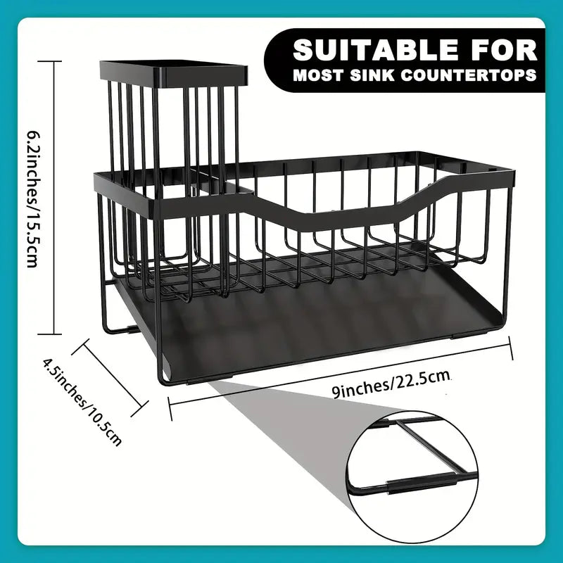 Sponge Holder for Kitchen Sink with Auto Draining Tray,Kitchen Sink Caddy Organizer with Rag Holder, Rustproof 304 Stainless Steel Kitchen Organizers