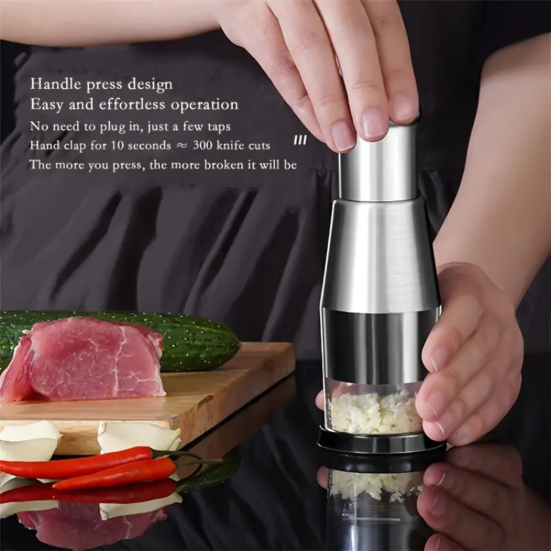 Manual Garlic Press & Mini Food Chopper – Stainless Steel Handheld Dicer for Garlic, Onion, Veggies & More