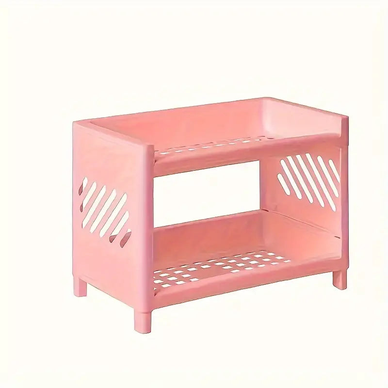 2-Tier Rectangular Desktop Organizer – Durable Plastic Shelf for Kitchen, Bathroom & Vanity