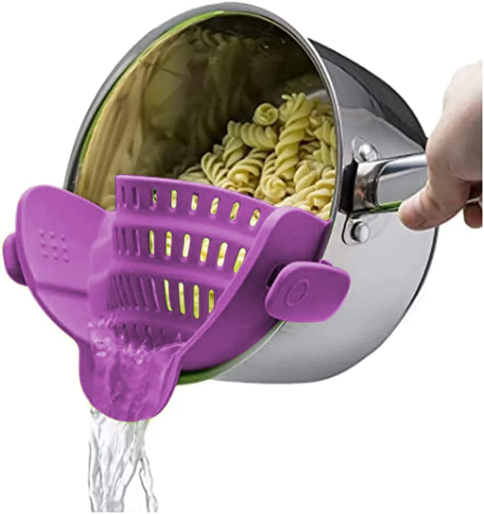 Universal Adjustable Silicone Clip-On Strainer for Pots, Pans, and Bowls
