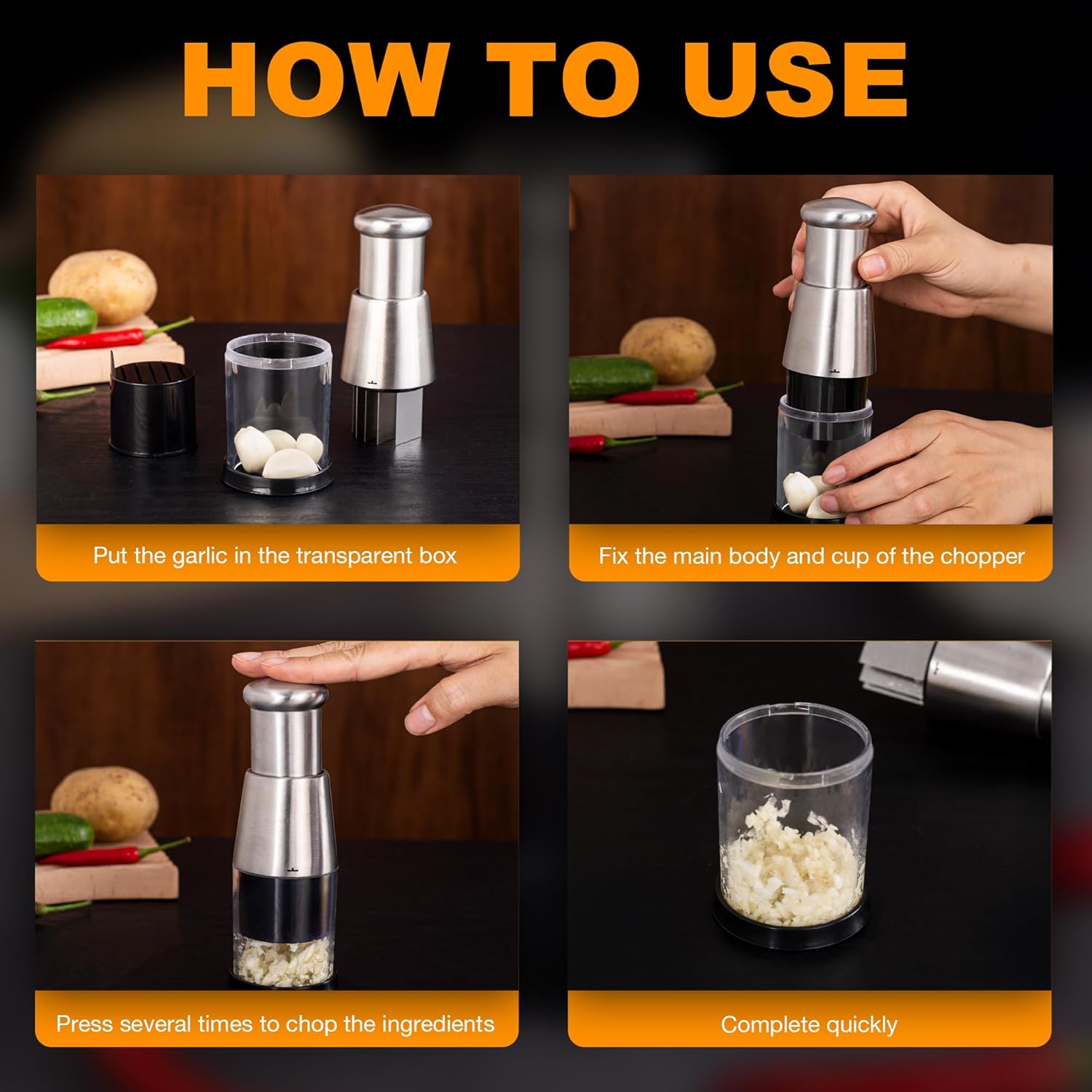 Manual Garlic Press & Mini Food Chopper – Stainless Steel Handheld Dicer for Garlic, Onion, Veggies & More