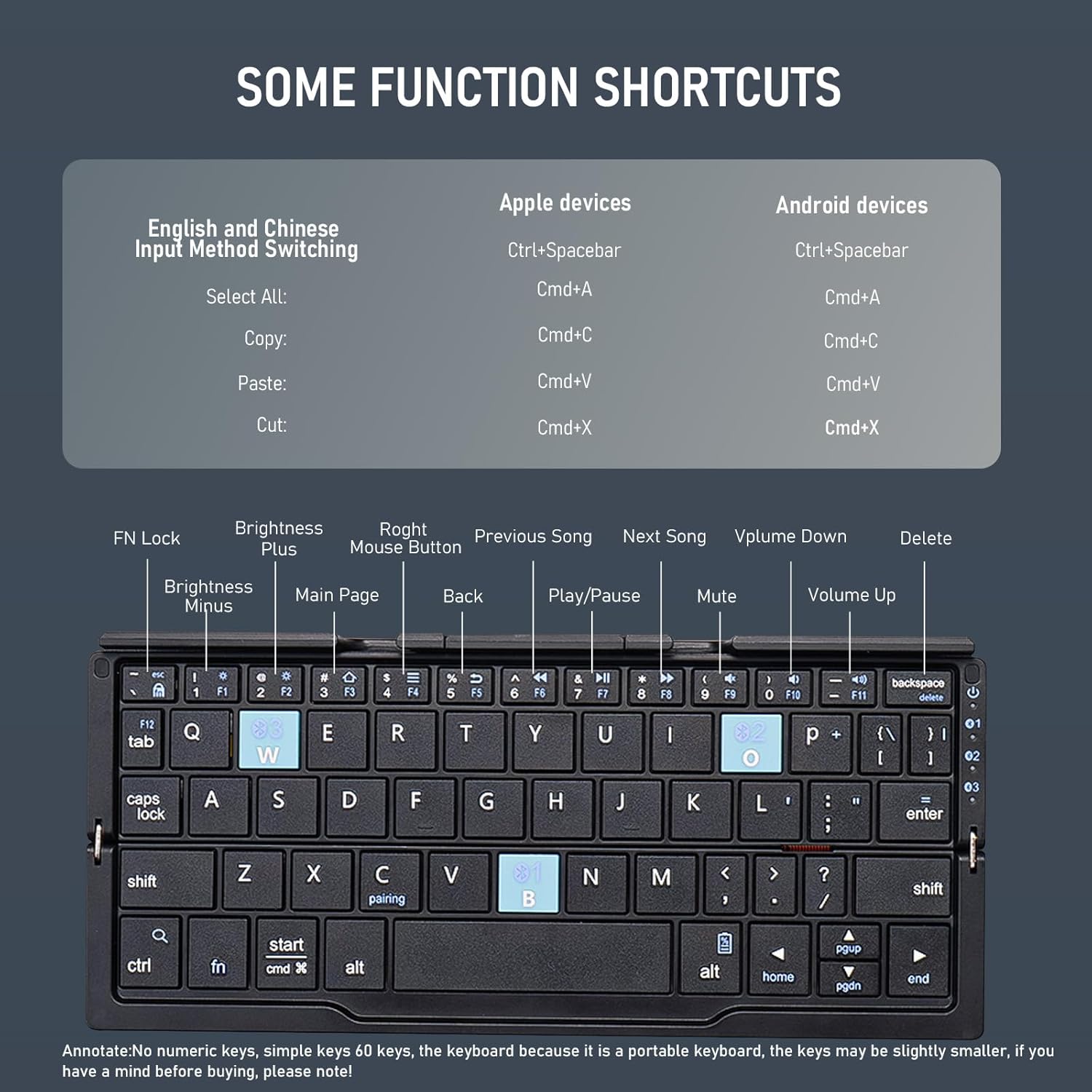 Portable Foldable Bluetooth Keyboard with Magnetic Stand
