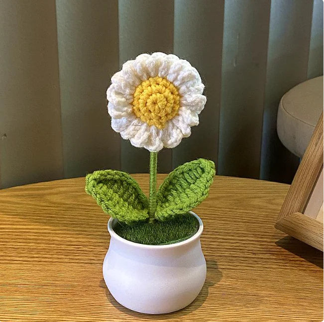 Handwoven Wool Lily & Mini Flowers Pot