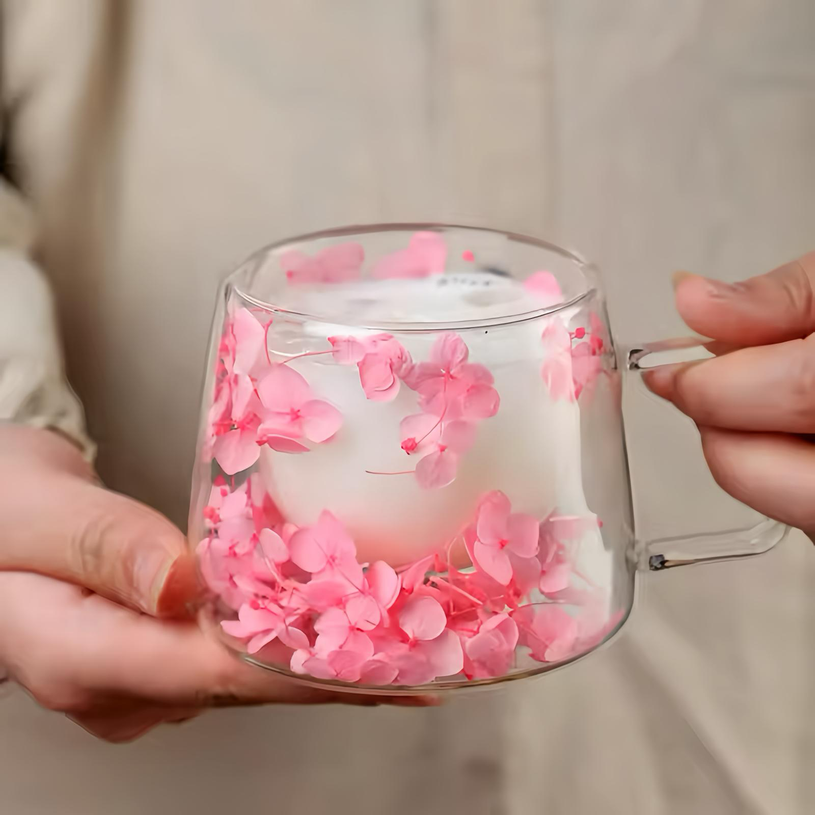 Double Walled Glass Coffee Cup with Real Flowers 200ml