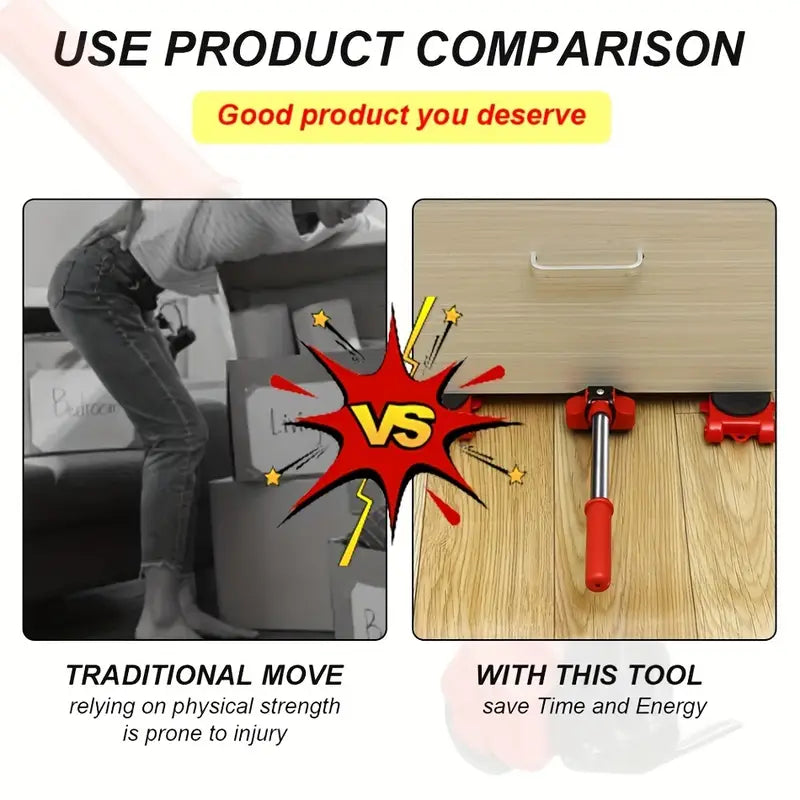 Heavy Furniture Movers with Wheels - Furniture Lifter Tool Set with Appliance Slider for Tile and Hardwood Floors - Compact Design, Easy-to-Use for Heavy Household Items