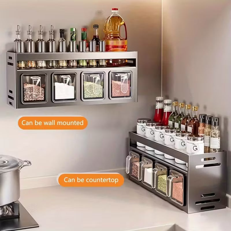 Kitchen Spice Rack Wall Mount Hanging Seasoning Box Over Stove Hanging Shelf Seasoning Jar Organizer For Sugar Salt Pepper