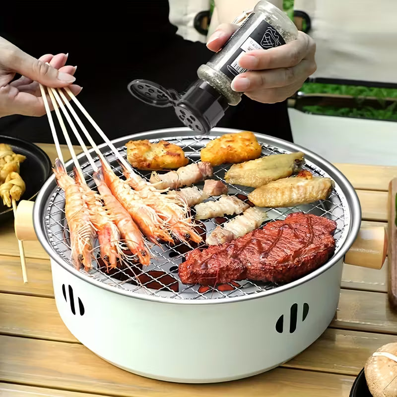 Portable Stainless Steel Charcoal Grill Set – Compact Tabletop BBQ for Indoor & Outdoor Cooking