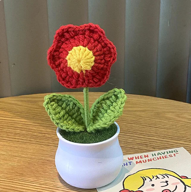 Handwoven Wool Lily & Mini Flowers Pot