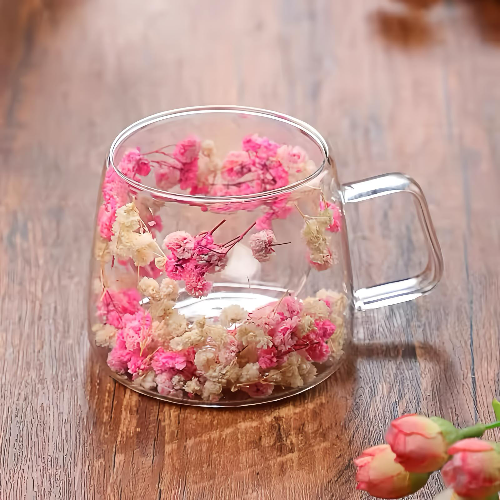 Double Walled Glass Coffee Cup with Real Flowers 200ml