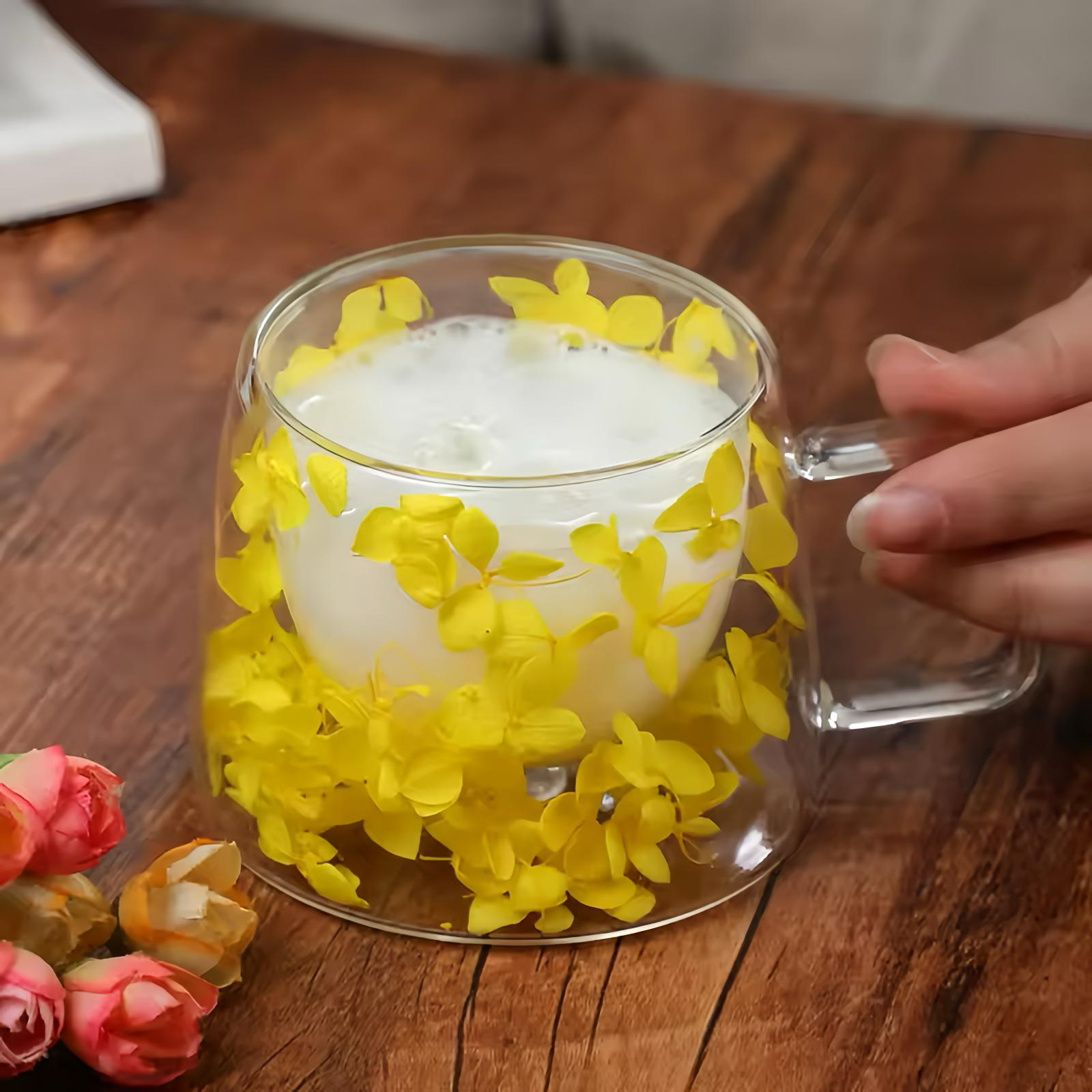 Double Walled Glass Coffee Cup with Real Flowers 200ml