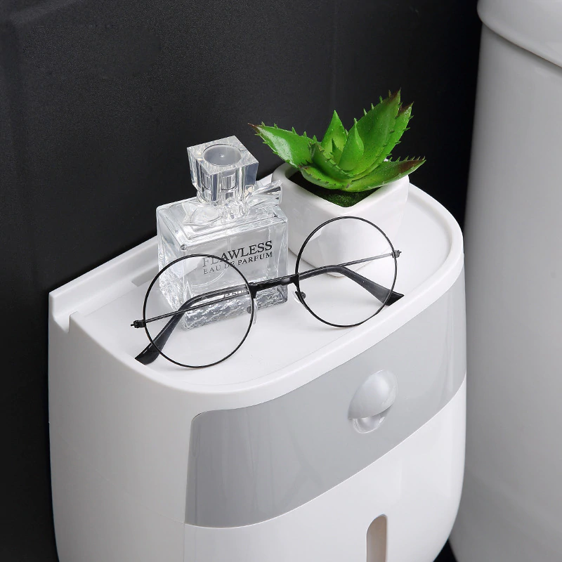 Multi-Function Toilet Paper Dispenser with Storage Shelf & No-Drill Mount