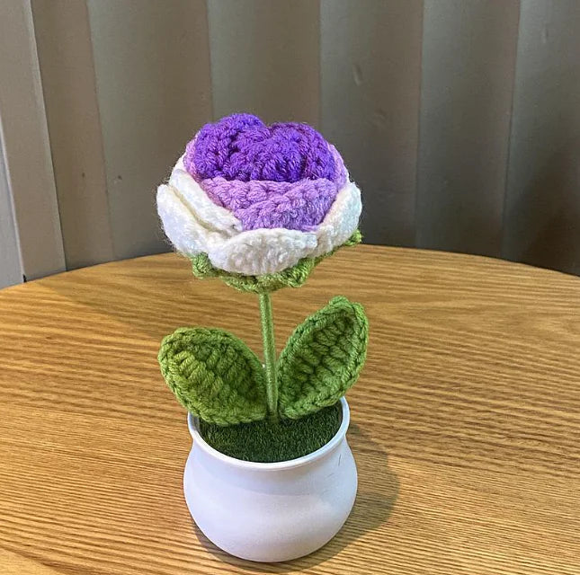 Handwoven Wool Lily & Mini Flowers Pot