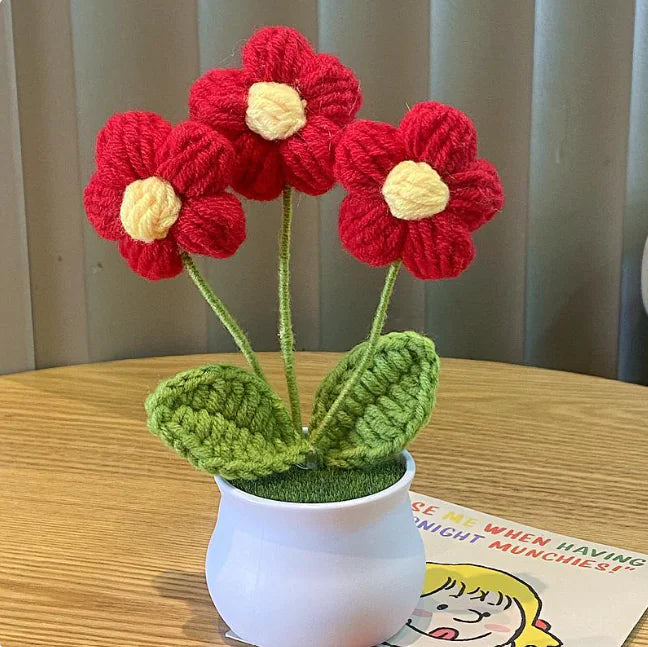 Handwoven Wool Lily & Mini Flowers Pot