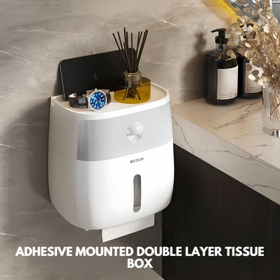 Multi-Function Toilet Paper Dispenser with Storage Shelf & No-Drill Mount