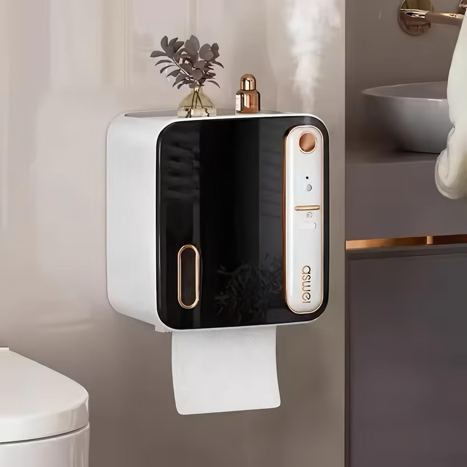 Smart Wall-Mounted Black Tissue Holder with Aromatherapy