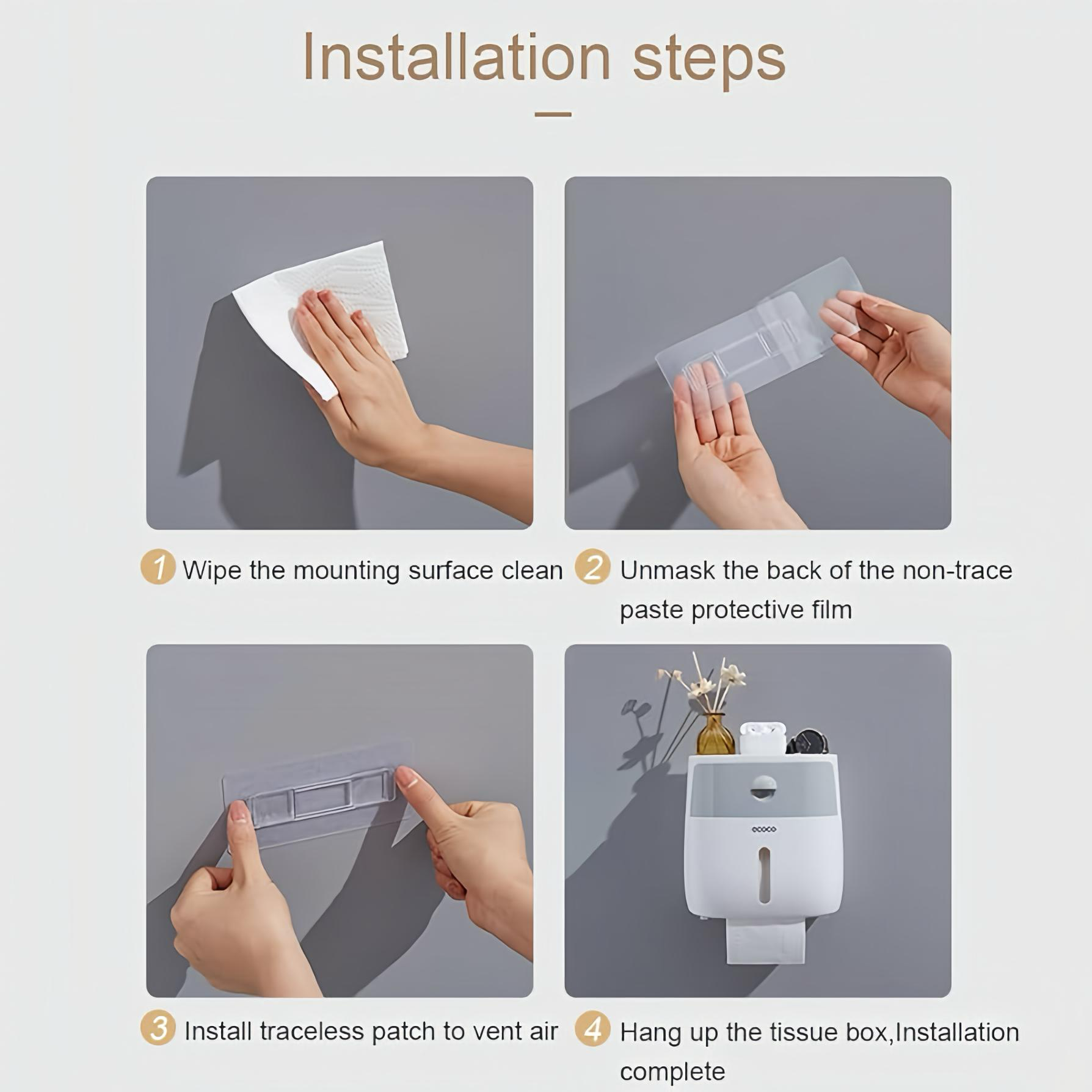 Multi-Function Toilet Paper Dispenser with Storage Shelf & No-Drill Mount