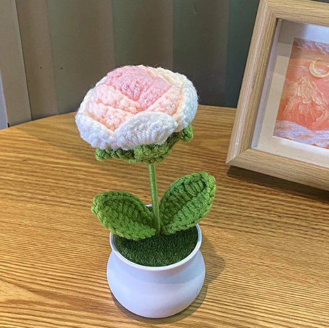 Handwoven Wool Lily & Mini Flowers Pot