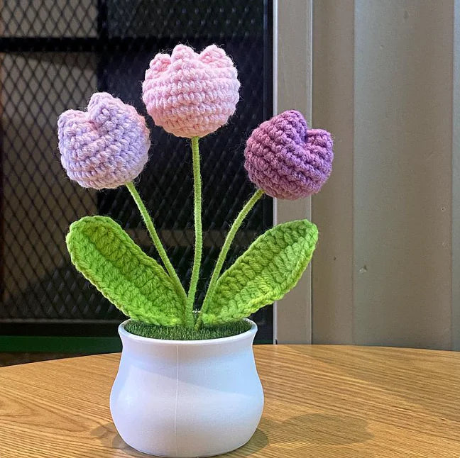 Handwoven Wool Lily & Mini Flowers Pot