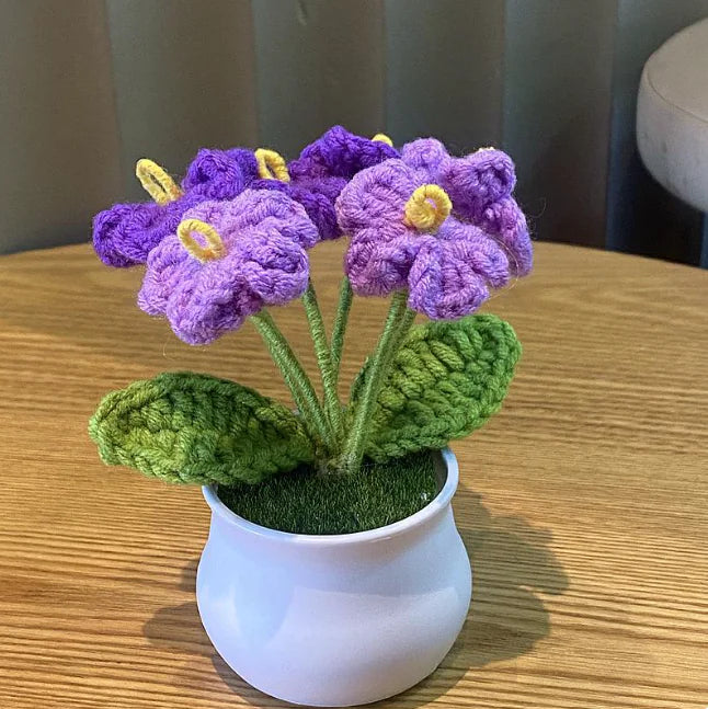 Handwoven Wool Lily & Mini Flowers Pot