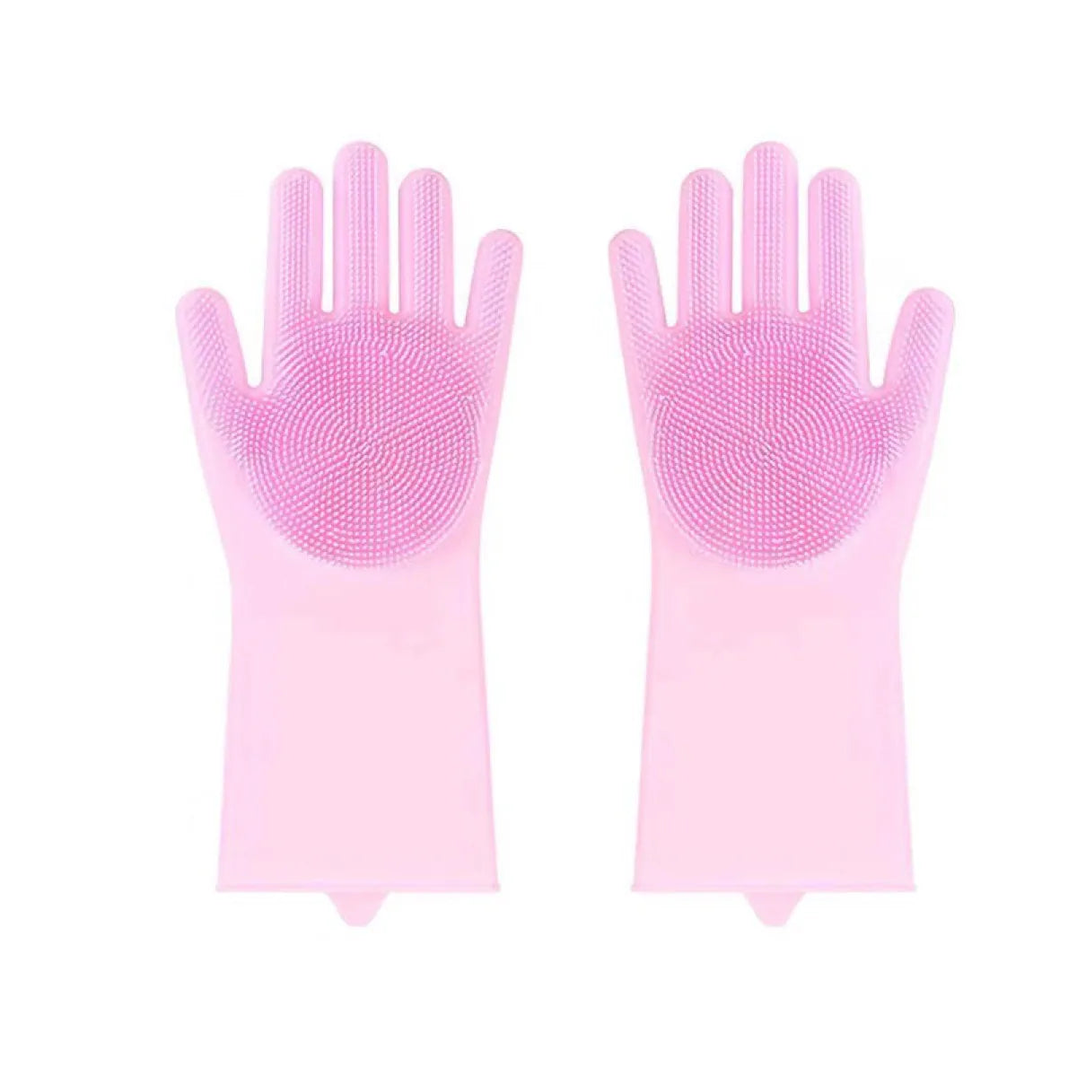 Reusable Magic Silicone Dishwashing Gloves with Built-In Scrubbers