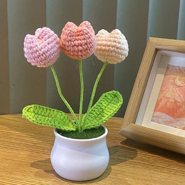 Handwoven Wool Lily & Mini Flowers Pot