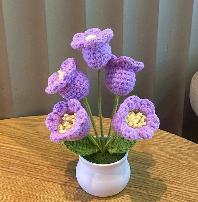 Handwoven Wool Lily & Mini Flowers Pot