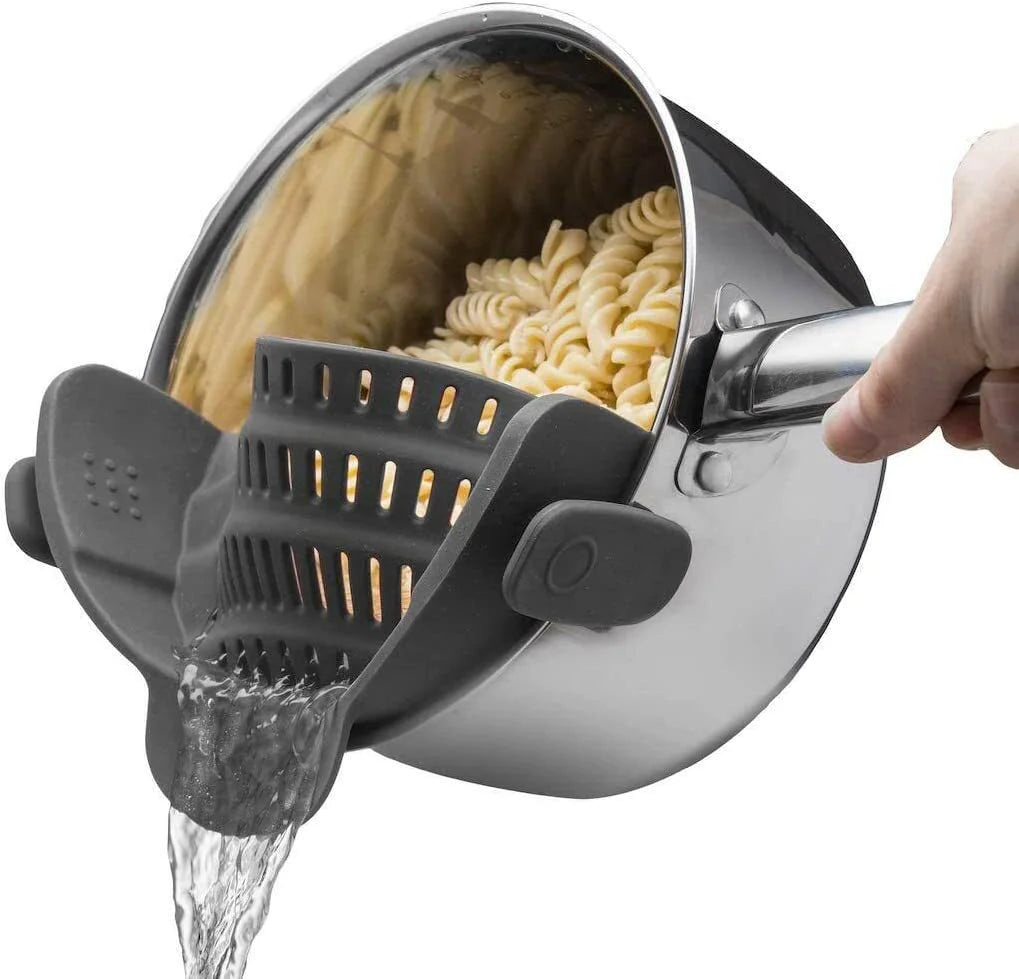 Universal Adjustable Silicone Clip-On Strainer for Pots, Pans, and Bowls