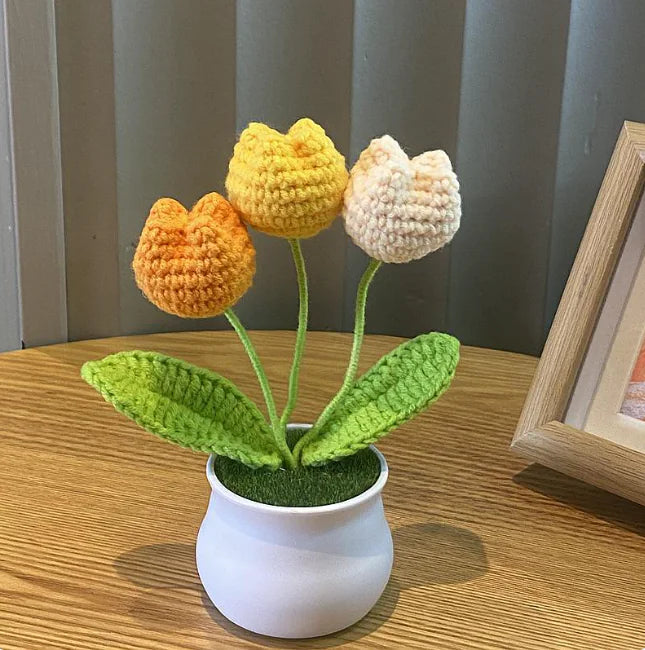 Handwoven Wool Lily & Mini Flowers Pot
