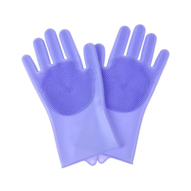 Reusable Magic Silicone Dishwashing Gloves with Built-In Scrubbers