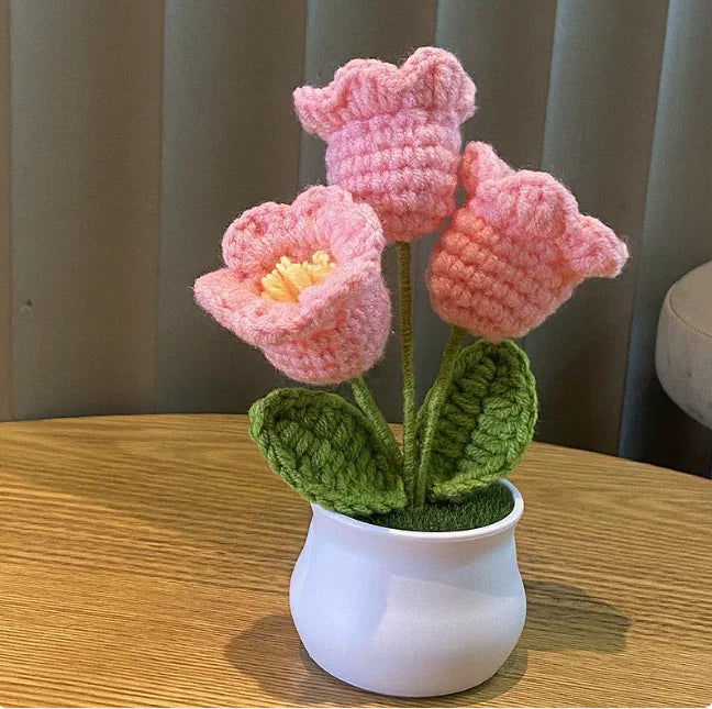 Handwoven Wool Lily & Mini Flowers Pot