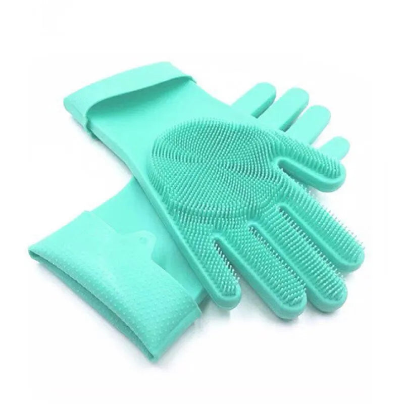 Reusable Magic Silicone Dishwashing Gloves with Built-In Scrubbers