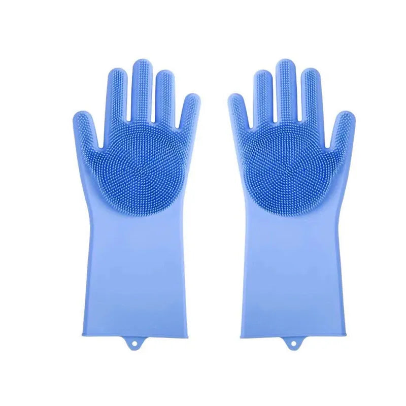 Reusable Magic Silicone Dishwashing Gloves with Built-In Scrubbers